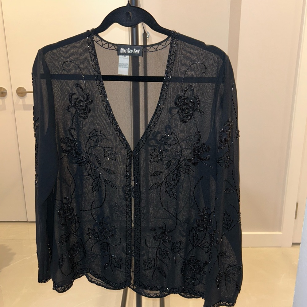 Miss New York Black Sheer Embroidered Blouse